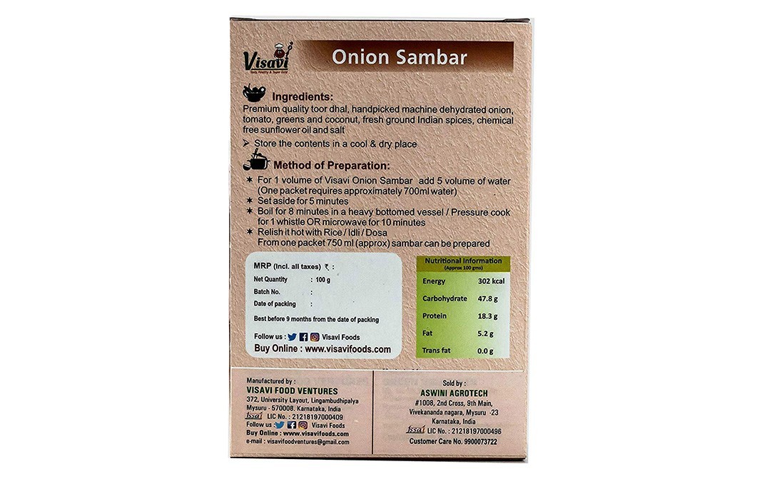 Visavi Onion Sambar    Box  100 grams